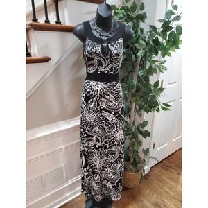 Elie Mccarthy Women's Black & White Polyester Round Neck Sleeveless Long Maxi S